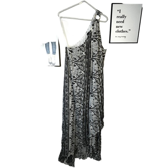 Lane Bryant Black‎ and White Pleated Paisley One Shoulder Maxi Dress SZ 22 - Picture 12 of 15